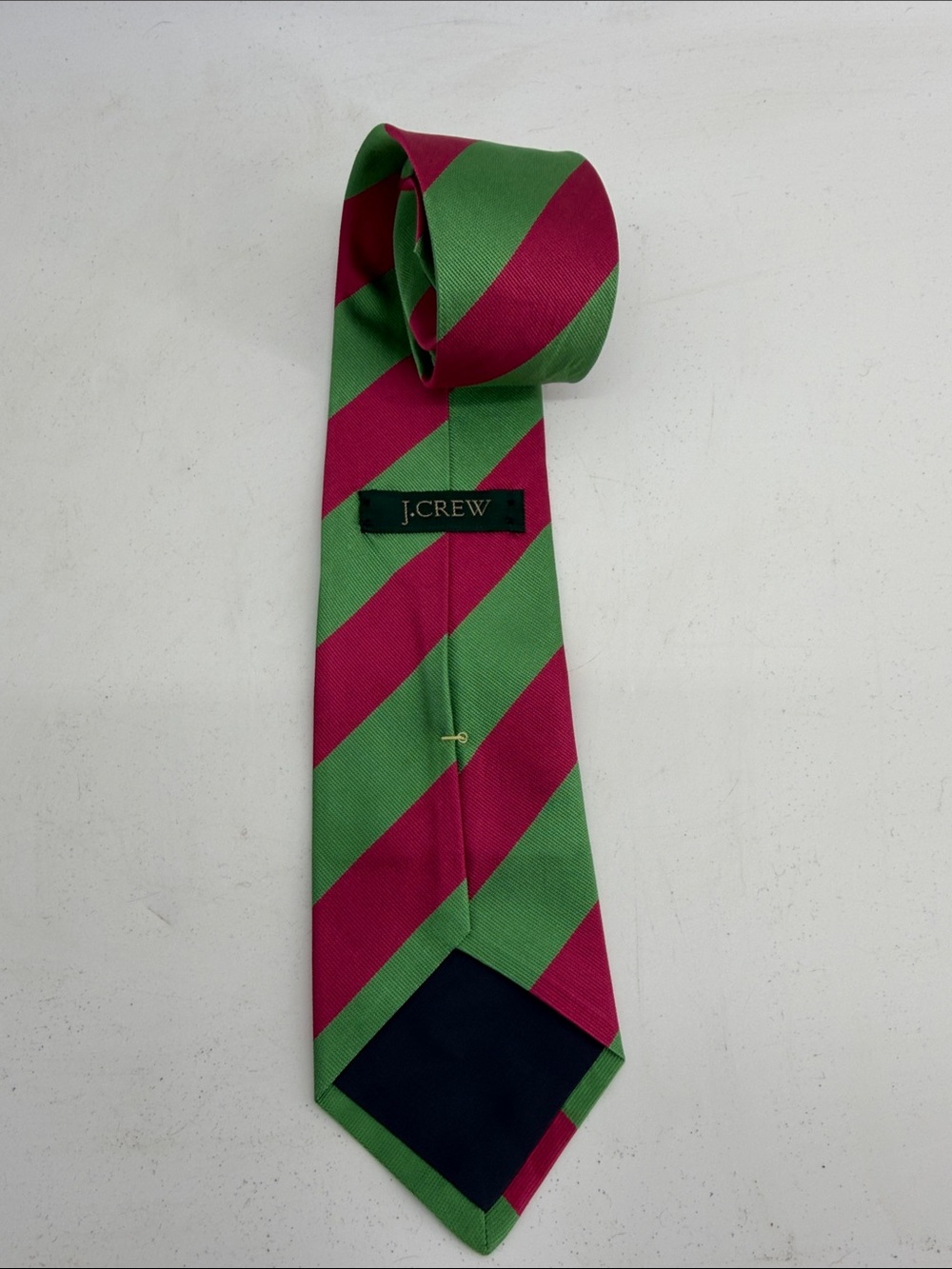 J. Crew 100% silk pink and green candy cane striped neck tie - Picture 2 of 4